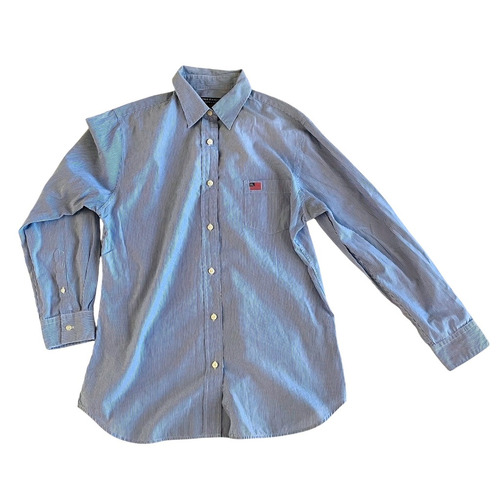 Polo Jeans Co Ralph Lauren Shirt Mens Medium Blue White Stripe Flag 90s Vintage